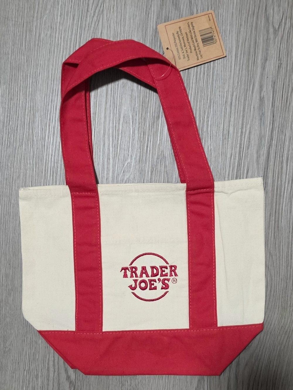 Trader Joe's Canvas Tote in Cream with Red Accents
